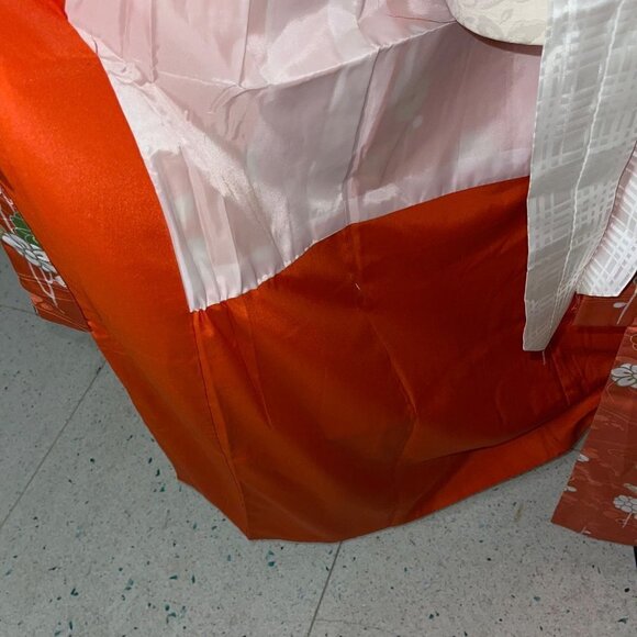 Womens Kimono One Size Orange Maxi Length Tie Front Lined Floral Embossed - Picture 11 of 16